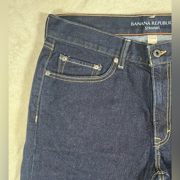 NWT Banana Republic 33W 34L Men's Navy Straight Fit Dark Wash Jeans - Picture 3 of 11